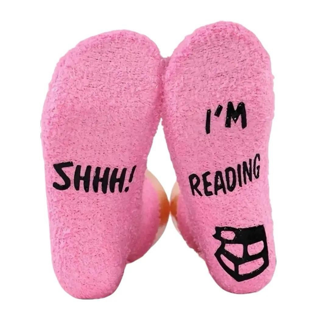 'SHHH! I'M READING' Novelty Socks - Comfortable and Cute All-Season Slipper Socks Simple Soft Fit Love Underwear