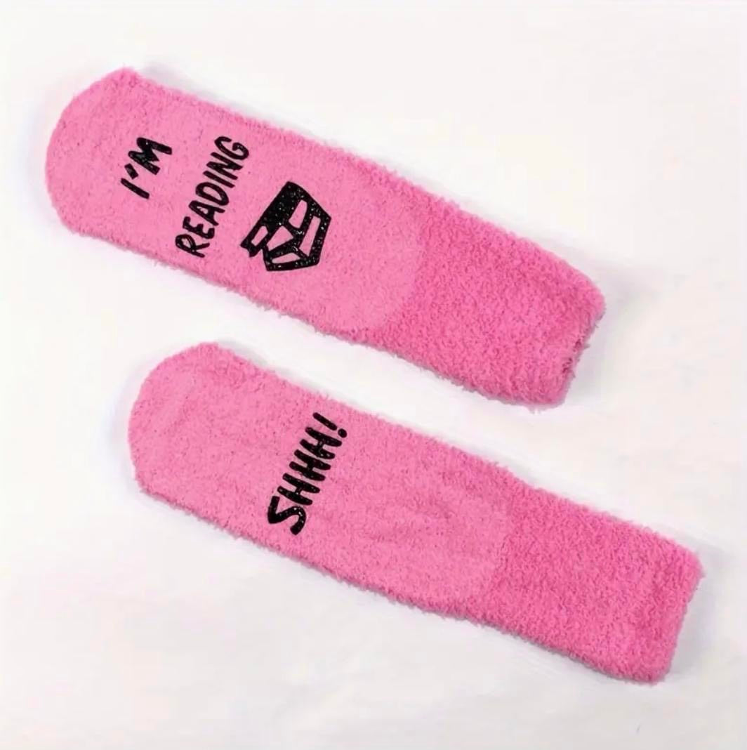 'SHHH! I'M READING' Novelty Socks - Comfortable and Cute All-Season Slipper Socks Simple Soft Fit Love Underwear