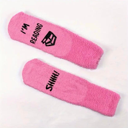 'SHHH! I'M READING' Novelty Socks - Comfortable and Cute All-Season Slipper Socks Simple Soft Fit Love Underwear